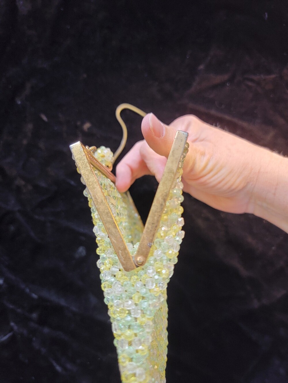 Vintage Mid-Century Italian Beaded Kiss-lock Purse Yellow, Green, Clear - Picture 8 of 12